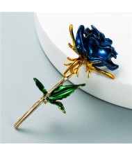 Enamel Rose Flower Boutique Design Women Oil-spot Glazed Wholesale Brooch - Blue