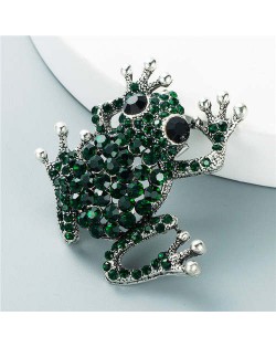 Cute Frog Shining Rhinestone Decorated Design Women Alloy Brooch - Green