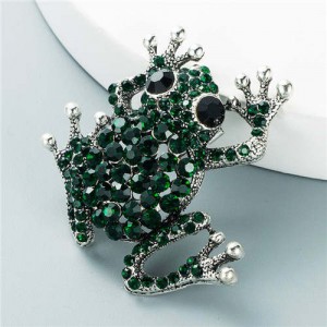 Cute Frog Shining Rhinestone Decorated Design Women Alloy Brooch - Green