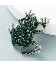Cute Frog Shining Rhinestone Decorated Design Women Alloy Brooch - Green