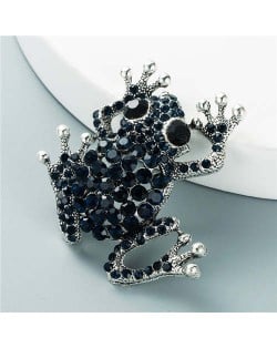 Cute Frog Shining Rhinestone Decorated Design Women Alloy Brooch - Blue