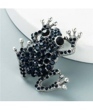 Cute Frog Shining Rhinestone Decorated Design Women Alloy Brooch - Blue