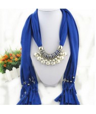 Elegant Artificial Pearls Tassels Fashion Scarf Necklace - Royal Blue