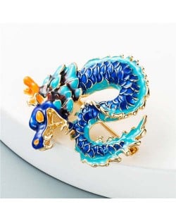 Chinese Style Giant Dragon Rhinestone Inlaid Fashion Design Luxurious Brooch - Blue