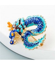 Chinese Style Giant Dragon Rhinestone Inlaid Fashion Design Luxurious Brooch - Blue