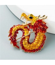 Chinese Style Giant Dragon Rhinestone Inlaid Fashion Design Luxurious Brooch - Yellow