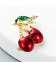 Oil-spot Glazed Cherry Rhinestone Inlaid Design Women Fashion Brooch