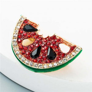Oil-spot Glazed Watermelon Rhinestone Inlaid Design Women Fashion Brooch