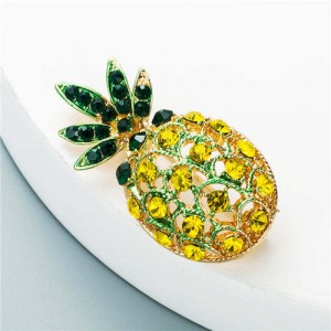 Summer Fashion Pineapple Rhinestone Inlaid Elegant Design Women Oil-spot Glazed Brooch