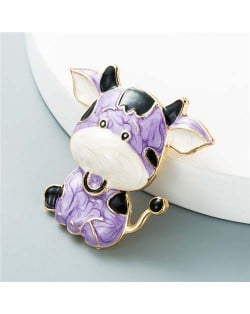 Adorable Milk Cow Design Animal Wholesale Jewelry Women Alloy Brooch - Purple