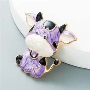 Adorable Milk Cow Design Animal Wholesale Jewelry Women Alloy Brooch - Purple