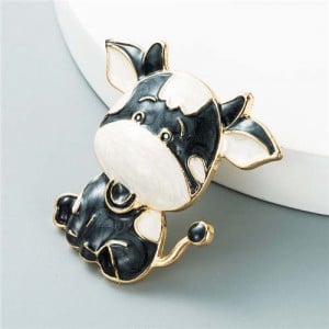 Adorable Milk Cow Design Animal Wholesale Jewelry Women Alloy Brooch - Black