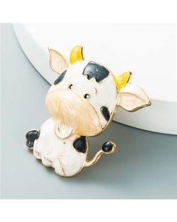 Adorable Milk Cow Design Animal Wholesale Jewelry Women Alloy Brooch - Champagne