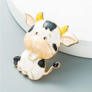 Adorable Milk Cow Design Animal Wholesale Jewelry Women Alloy Brooch - Champagne