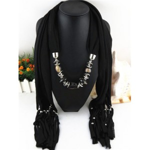 Fashionable Multiple Gems Pendants Exaggerating Scarf Necklace - Black