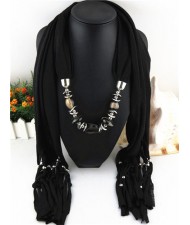 Fashionable Multiple Gems Pendants Exaggerating Scarf Necklace - Black