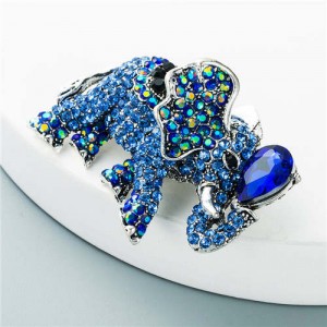 Luxurious Shining Rhinestone Elephant Shape Design Animal Wholesale Jewelry Women Alloy Brooch - Blue