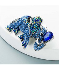 Luxurious Shining Rhinestone Elephant Shape Design Animal Wholesale Jewelry Women Alloy Brooch - Blue