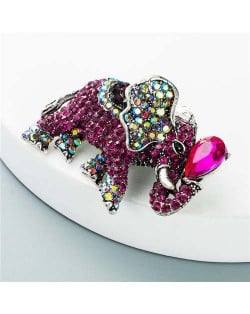 Luxurious Shining Rhinestone Elephant Shape Design Animal Wholesale Jewelry Women Alloy Brooch - Rose