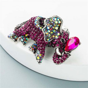Luxurious Shining Rhinestone Elephant Shape Design Animal Wholesale Jewelry Women Alloy Brooch - Rose