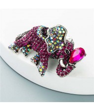 Luxurious Shining Rhinestone Elephant Shape Design Animal Wholesale Jewelry Women Alloy Brooch - Rose