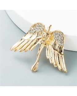 European and U.S. High Fashion Angel Wings Rhinestone Inlaid Minimalist Design Women Alloy Brooch - Golden