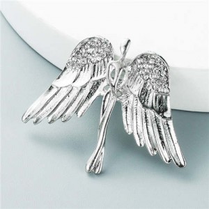 European and U.S. High Fashion Angel Wings Rhinestone Inlaid Minimalist Design Women Alloy Brooch - Silver