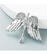 European and U.S. High Fashion Angel Wings Rhinestone Inlaid Minimalist Design Women Alloy Brooch - Silver