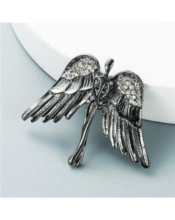 European and U.S. High Fashion Angel Wings Rhinestone Inlaid Minimalist Design Women Alloy Brooch - Gun Black