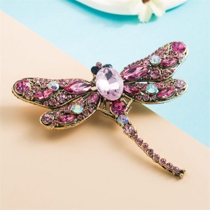Korean Fashion Three-dimensional Dragonfly Colorful Rhinestone Inlaid Classic Design Women Brooch