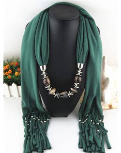 Fashionable Multiple Gems Pendants Exaggerating Scarf Necklace - Olive