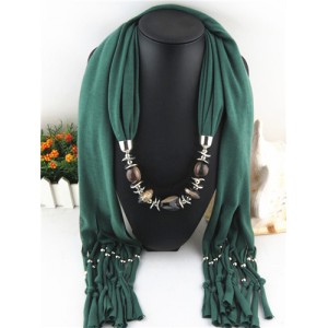 Fashionable Multiple Gems Pendants Exaggerating Scarf Necklace - Olive