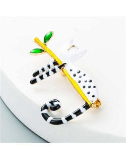Super Cute Lazy Cat Korean Fashion Black and White Embellished Oil-spot Glazed Women Brooch - White