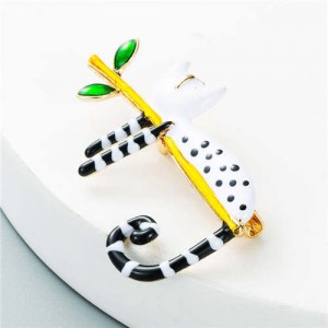 Super Cute Lazy Cat Korean Fashion Black and White Embellished Oil-spot Glazed Women Brooch - White