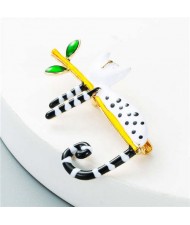 Super Cute Lazy Cat Korean Fashion Black and White Embellished Oil-spot Glazed Women Brooch - White