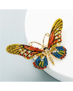 Vivid Butterfly Shining Rhinestone Inlaid U.S. and European High Fashion Women Brooch - Yellow