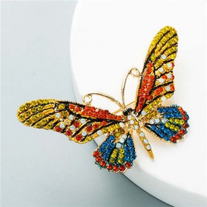 Vivid Butterfly Shining Rhinestone Inlaid U.S. and European High Fashion Women Brooch - Yellow