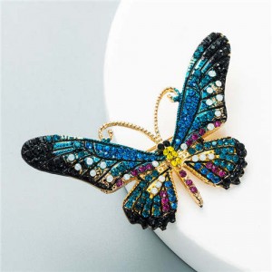 Vivid Butterfly Shining Rhinestone Inlaid U.S. and European High Fashion Women Brooch - Blue