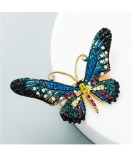 Vivid Butterfly Shining Rhinestone Inlaid U.S. and European High Fashion Women Brooch - Blue