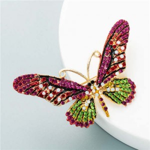 Vivid Butterfly Shining Rhinestone Inlaid U.S. and European High Fashion Women Brooch - Rose