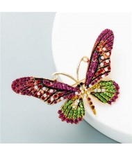 Vivid Butterfly Shining Rhinestone Inlaid U.S. and European High Fashion Women Brooch - Rose