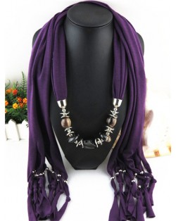 Fashionable Multiple Gems Pendants Exaggerating Scarf Necklace - Purple