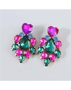 Shining Heart Shape Floral Waterdrop Glass Inlaid U.S. Bling Fashion Wholesale Boutique Trendy Earrings - Multicolor