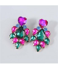 Shining Heart Shape Floral Waterdrop Glass Inlaid U.S. Bling Fashion Wholesale Boutique Trendy Earrings - Multicolor