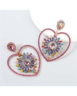 Heart Shape Rhinestone Embellished Hollow Design Boutique Fashion Women Alloy Wholesale Earrings - Rose