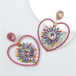 Heart Shape Rhinestone Embellished Hollow Design Boutique Fashion Women Alloy Wholesale Earrings - Rose