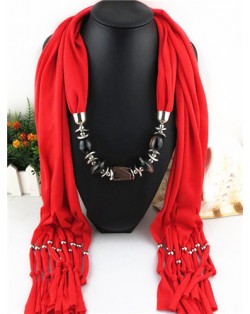 Fashionable Multiple Gems Pendants Exaggerating Scarf Necklace - Red