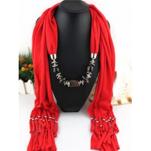 Fashionable Multiple Gems Pendants Exaggerating Scarf Necklace - Red