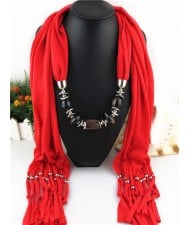 Fashionable Multiple Gems Pendants Exaggerating Scarf Necklace - Red