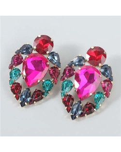 Colorful Rhinestone Floral Waterdrop Geometric Design Women Wholesale Costume Earrings - Multicolor